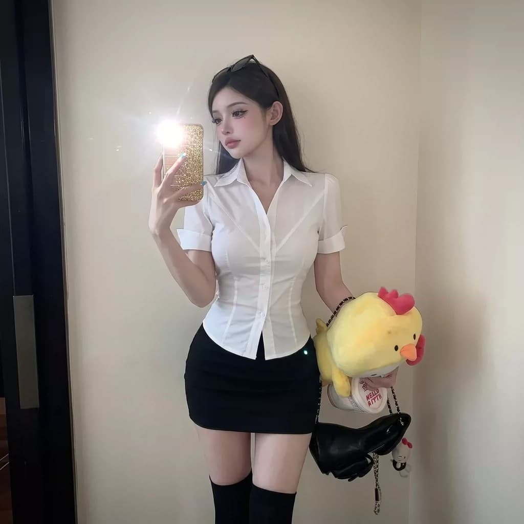 호텔 부드러운 스타일 발 욕조 기술자 작업복 섹시함 뷰티샵 건강 품격 워크웨어 셔츠 타이트 스커트 투피스 세트 상세 이미지 2
