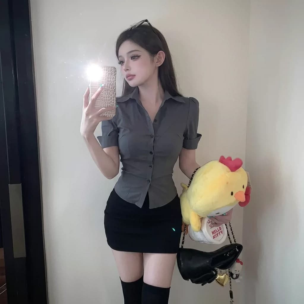 호텔 부드러운 스타일 발 욕조 기술자 작업복 섹시함 뷰티샵 건강 품격 워크웨어 셔츠 타이트 스커트 투피스 세트 상세 이미지 9