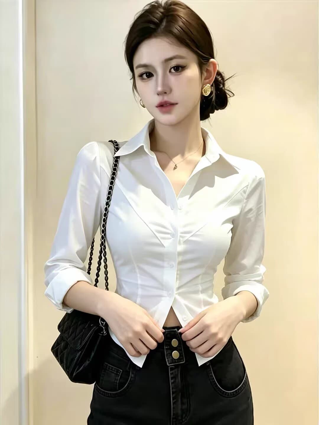 비즈니스웨어 유니폼 긴팔 여성 셔츠 봄 가을 순수한 욕망 바람 외국 가스 허리 수축 셔츠 사업 수정 로드 중 작업복 맨위 이미지 2