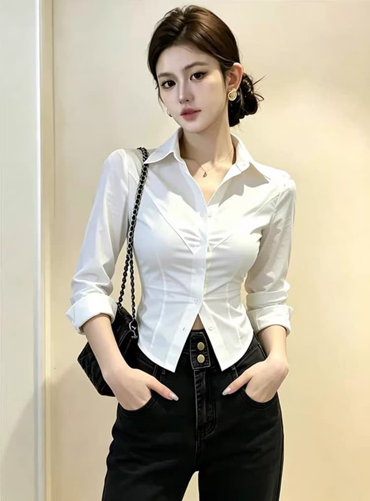 비즈니스웨어 유니폼 긴팔 여성 셔츠 봄 가을 순수한 욕망 바람 외국 가스 허리 수축 셔츠 사업 수정 로드 중 작업복 맨위 상세 이미지 3