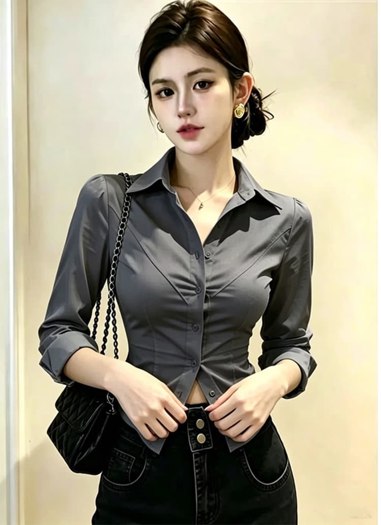비즈니스웨어 유니폼 긴팔 여성 셔츠 봄 가을 순수한 욕망 바람 외국 가스 허리 수축 셔츠 사업 수정 로드 중 작업복 맨위 상세 이미지 14