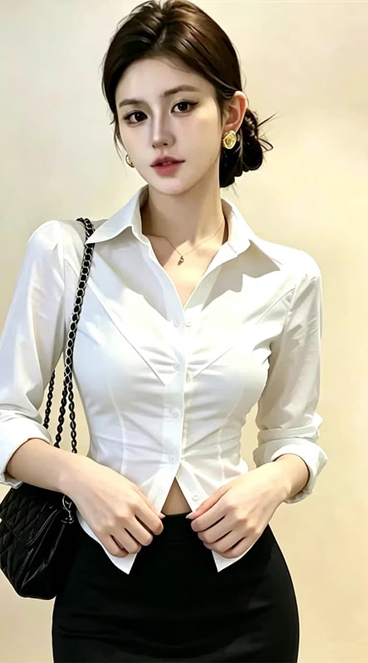 허리 수축 여성 셔츠 가을 새로운 긴팔 폴로 칼라 경력 긍정적 인 로드 중 슬림해 보이는 고급 센스 맨위 타이트 스커트 치마 세트 상세 이미지 7