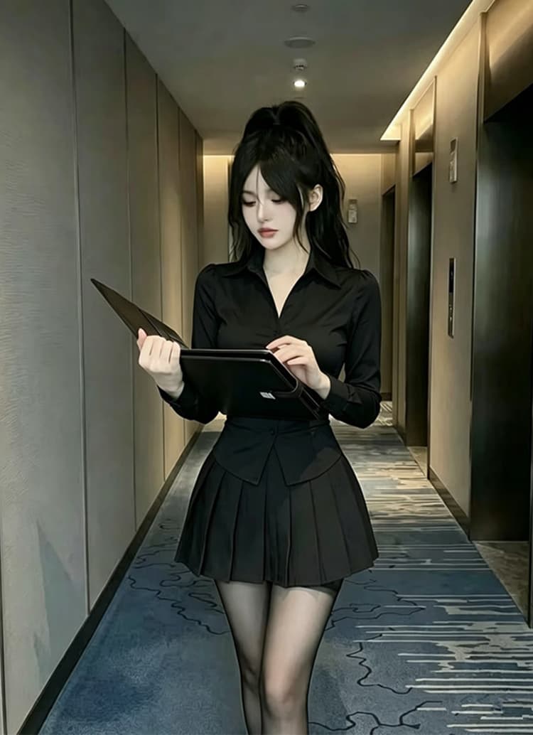 부드러운 스타일 발 욕조 기술자 작업복 여성 허리 수축 흰 셔츠 호텔 프론트 데스크 jk 항공 여주인 유니폼 경력 세트 상세 이미지 9