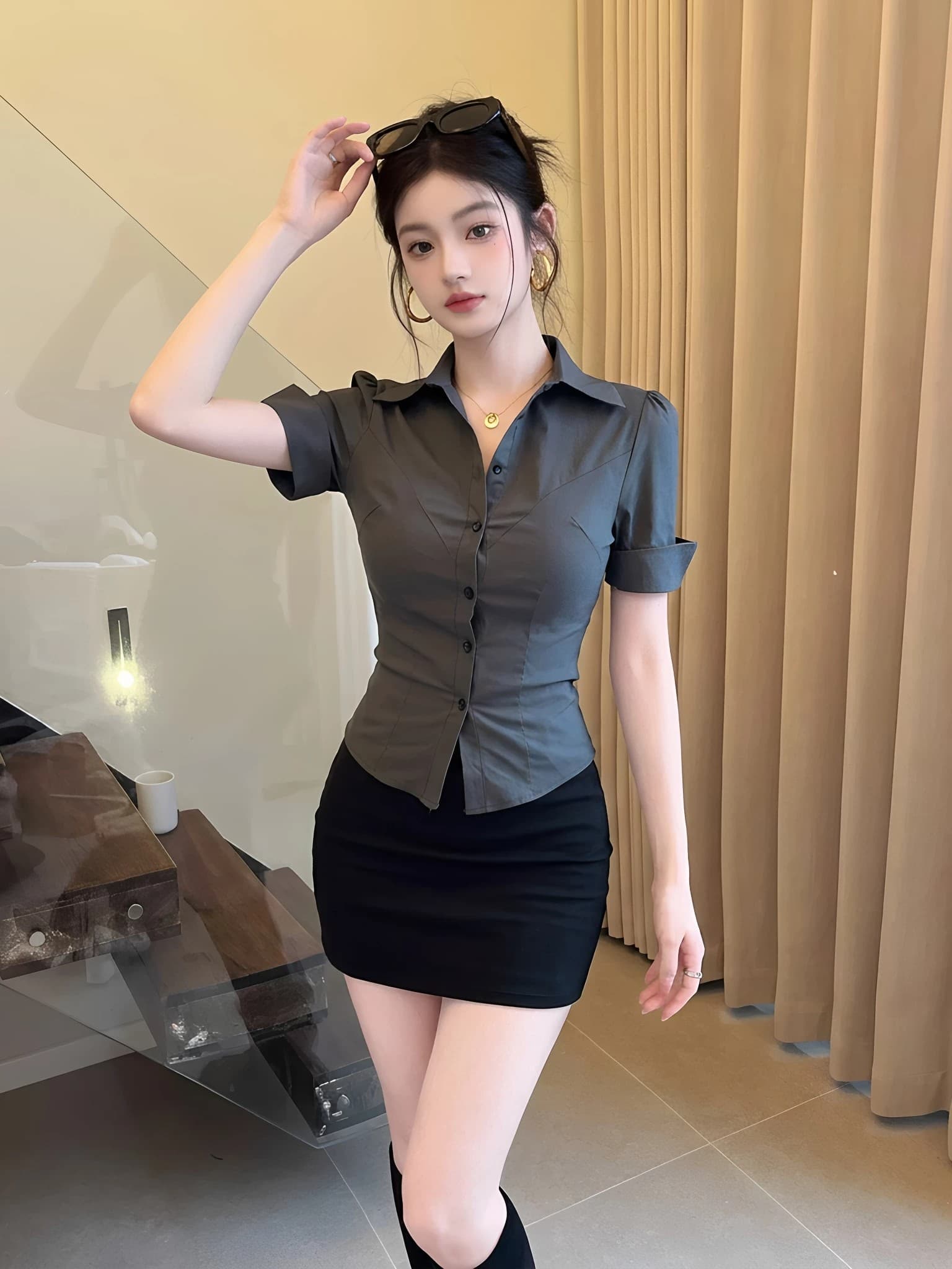 밤 본사 섹시함 드레스 연령 감소 경력 ol 바람 수리 셔츠 타이트 스커트 치마 세트 발 욕조 기술자 작업복 이미지 2