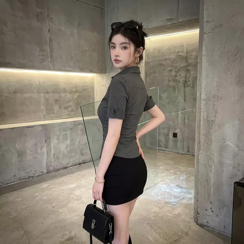 밤 본사 섹시함 드레스 연령 감소 경력 ol 바람 수리 셔츠 타이트 스커트 치마 세트 발 욕조 기술자 작업복 상세 이미지 3