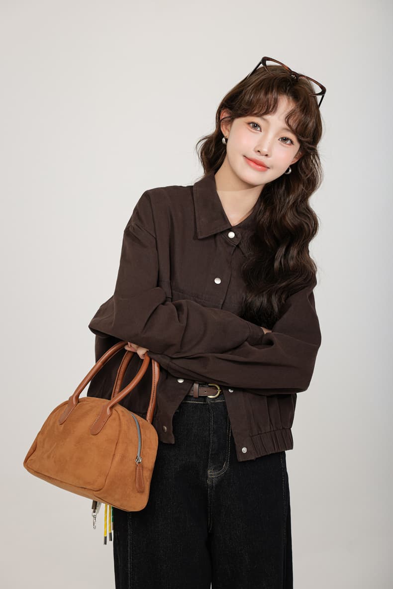 커피 색상 데님 여성 코트 봄 가을 2026 봄 가을 새로운 캐주얼 재킷 오픈 가디건 쇼트 스타일 맨위 상세 이미지 3