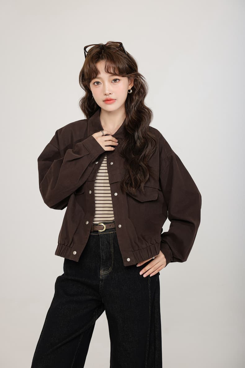 커피 색상 데님 여성 코트 봄 가을 2026 봄 가을 새로운 캐주얼 재킷 오픈 가디건 쇼트 스타일 맨위 상세 이미지 4