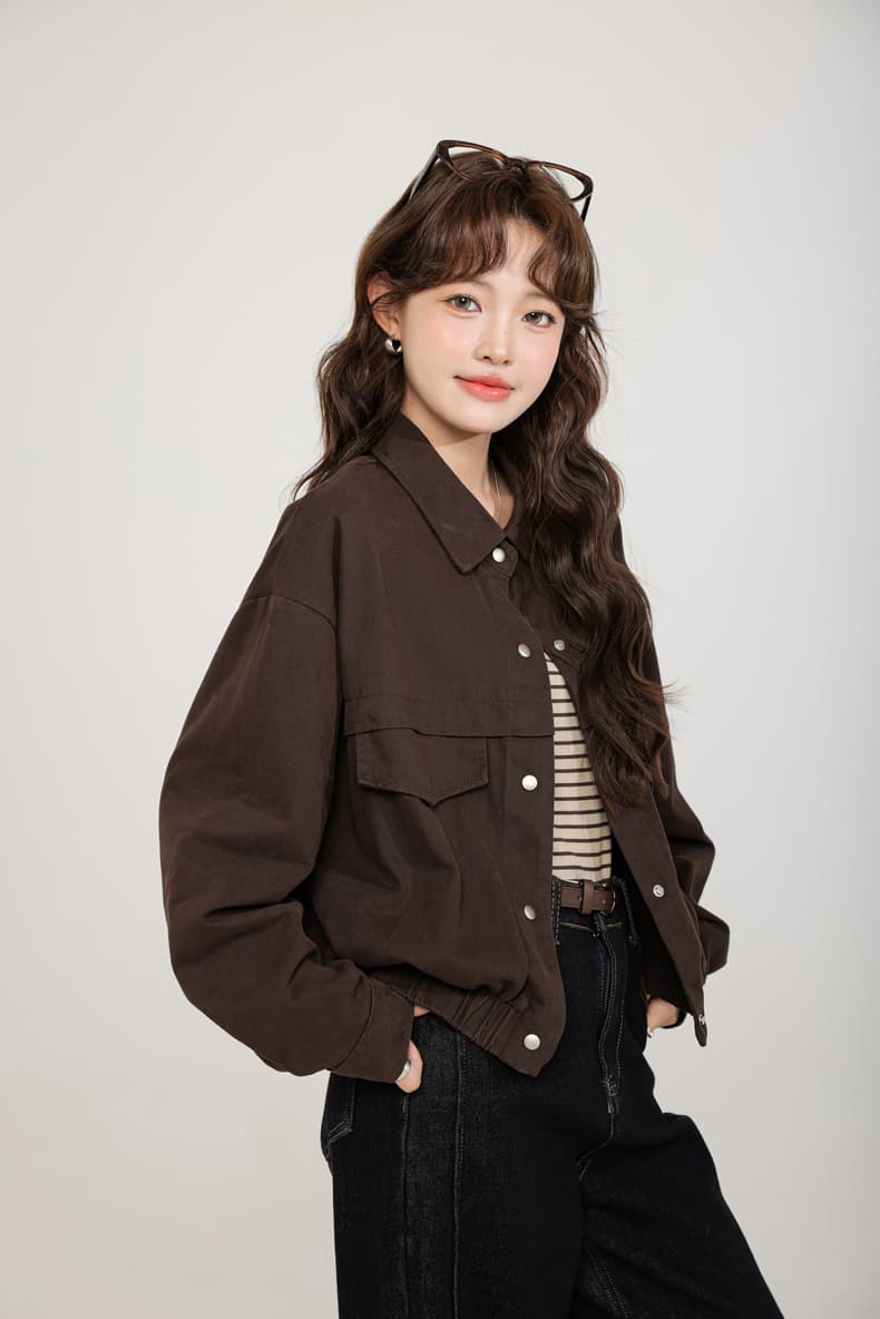 커피 색상 데님 여성 코트 봄 가을 2026 봄 가을 새로운 캐주얼 재킷 오픈 가디건 쇼트 스타일 맨위 상세 이미지 5