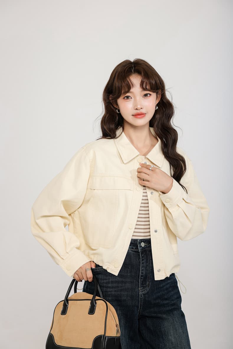 2026 봄 가을 새로운 한국 스타일 루즈핏 빅 포켓 데님 짧은 여성 코트 슬림해 보이는 펌프 로프 카우보이 의류 상세 이미지 13