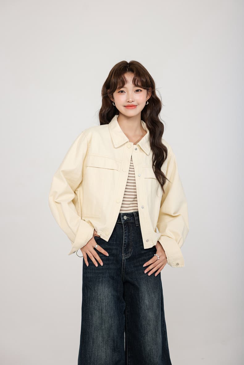 2026 봄 가을 새로운 한국 스타일 루즈핏 빅 포켓 데님 짧은 여성 코트 슬림해 보이는 펌프 로프 카우보이 의류 상세 이미지 17
