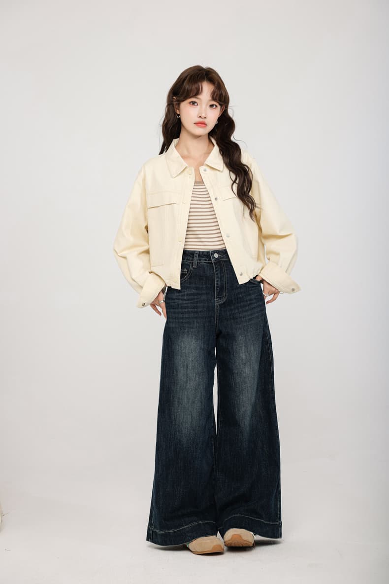 2026 봄 가을 새로운 한국 스타일 루즈핏 빅 포켓 데님 짧은 여성 코트 슬림해 보이는 펌프 로프 카우보이 의류 상세 이미지 19