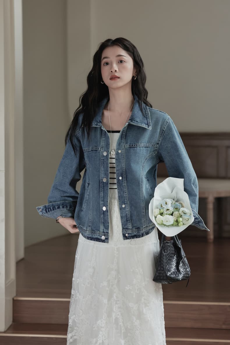 레트로 폴로 칼라 데님 여성 코트 2026 봄 새로운 디자인 센스 작은 대중 루즈핏 캐주얼 다용도 재킷 맨위 상세 이미지 4