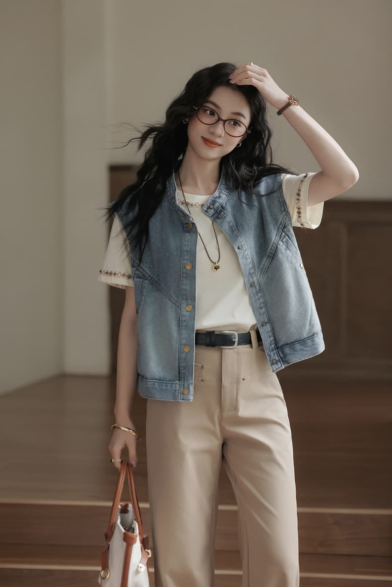 패션 민소매 데님 조끼 여자 2026 봄 새로운 한 부서 chic 다용도 어깨 조끼 자켓 맨위 트렌디 상세 이미지 8