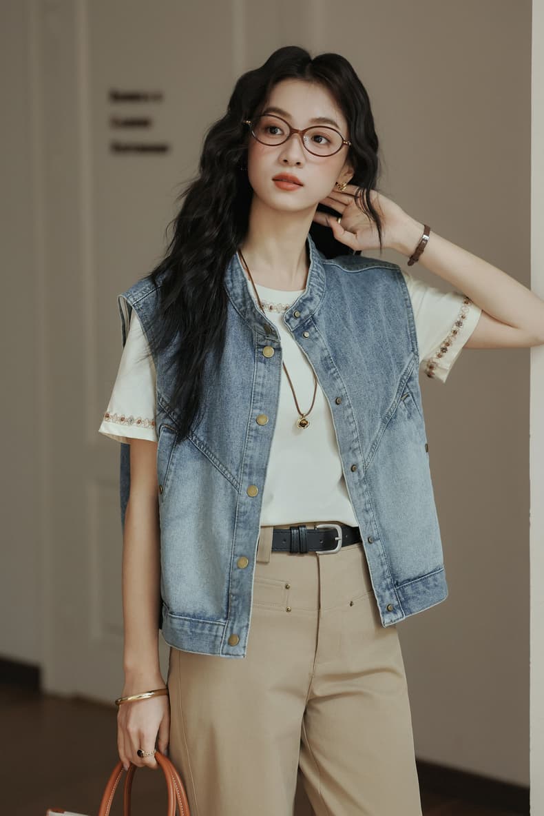 패션 민소매 데님 조끼 여자 2026 봄 새로운 한 부서 chic 다용도 어깨 조끼 자켓 맨위 트렌디 상세 이미지 10