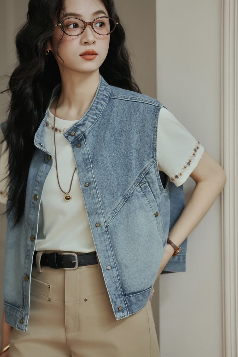 패션 민소매 데님 조끼 여자 2026 봄 새로운 한 부서 chic 다용도 어깨 조끼 자켓 맨위 트렌디 상세 이미지 11