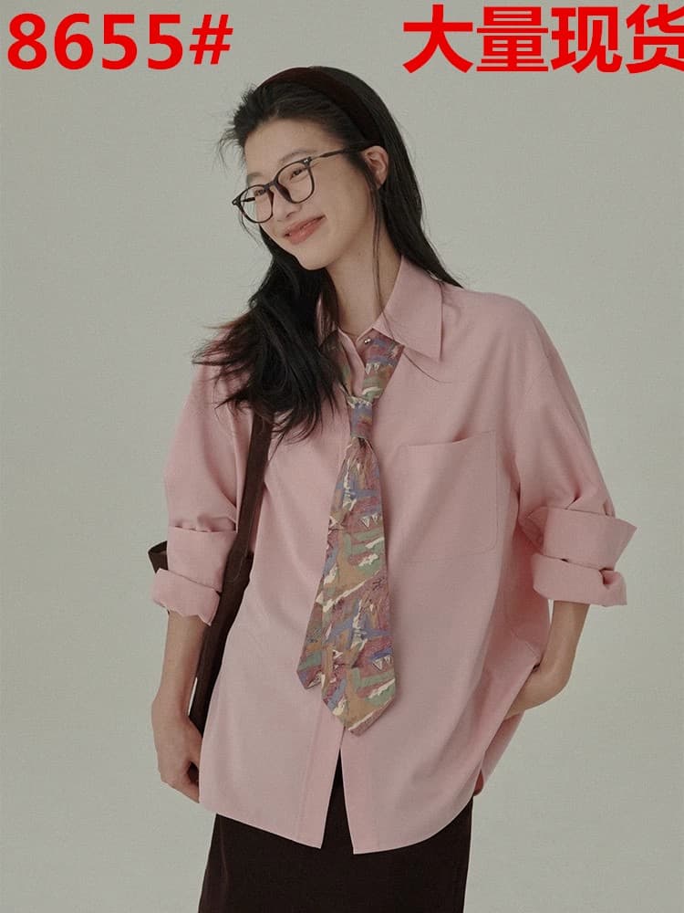 haverice 식당 화이트 복숭아 박하 상쾌 셔츠 도루 가을 쉽지 않음 주름 봄날 기초 핑크색 셔츠 맨위
