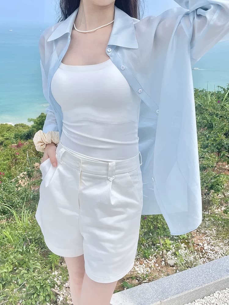 아빠 터너 라이 경기 서울 주간 실크 차가운 센스 셔츠 여름 오픈 가디건 루즈핏 작은 셔츠 여성 통기성 맨위 긴팔 셔츠 이미지 4