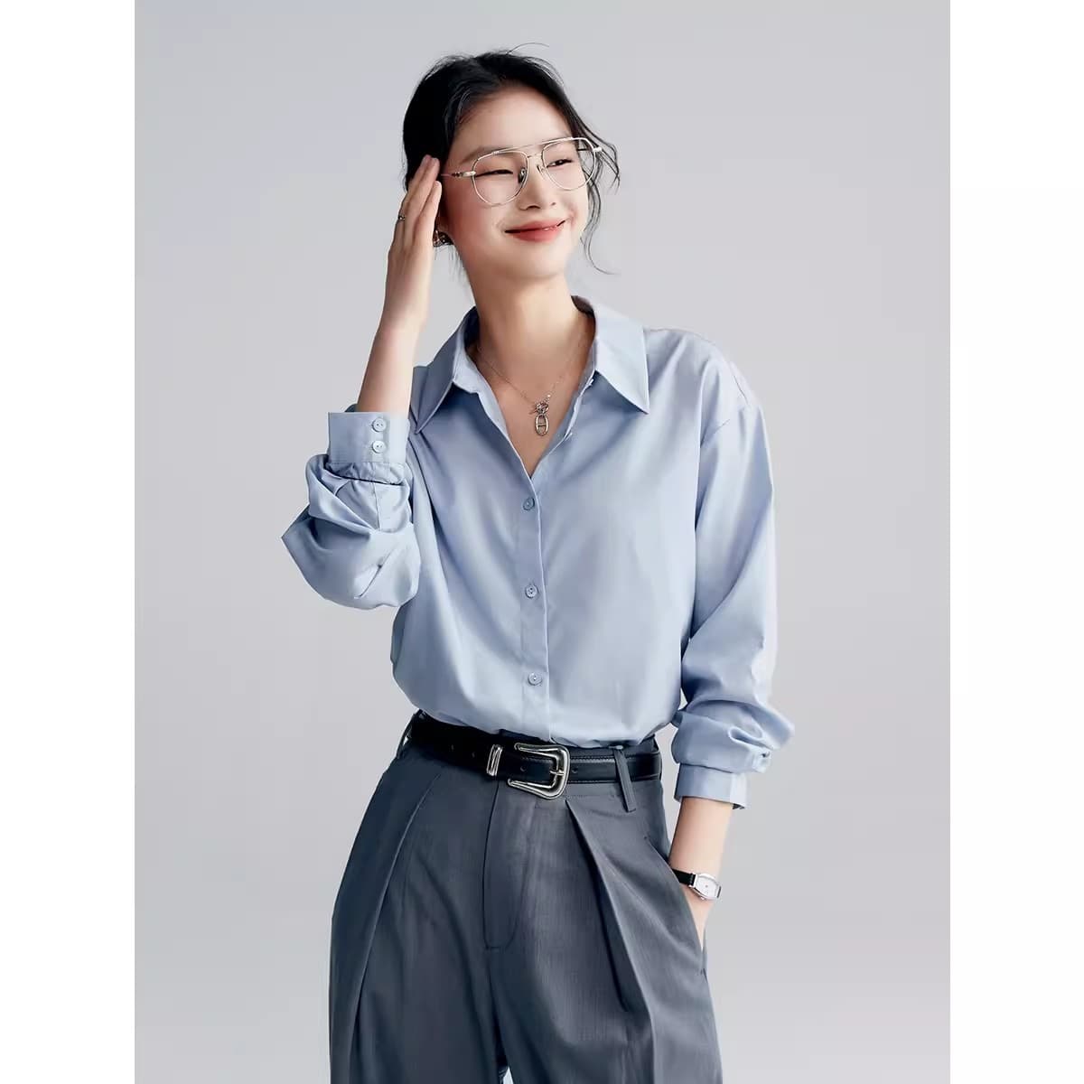 초기 면 ol 바람 80s 순면 긴팔 화이트 여성 셔츠 가을 겨울 마이크로 연삭 털 인사이드 가져 가라. 품격 길다 플러시 면 셔츠 이미지 3
