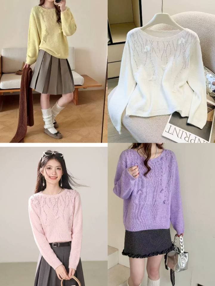 2026 년 가을 루즈핏 라운드 넥 다용도 풀오버 니트 스웨터 Chic 장식 캐주얼 맨위 여성 상세 이미지 1