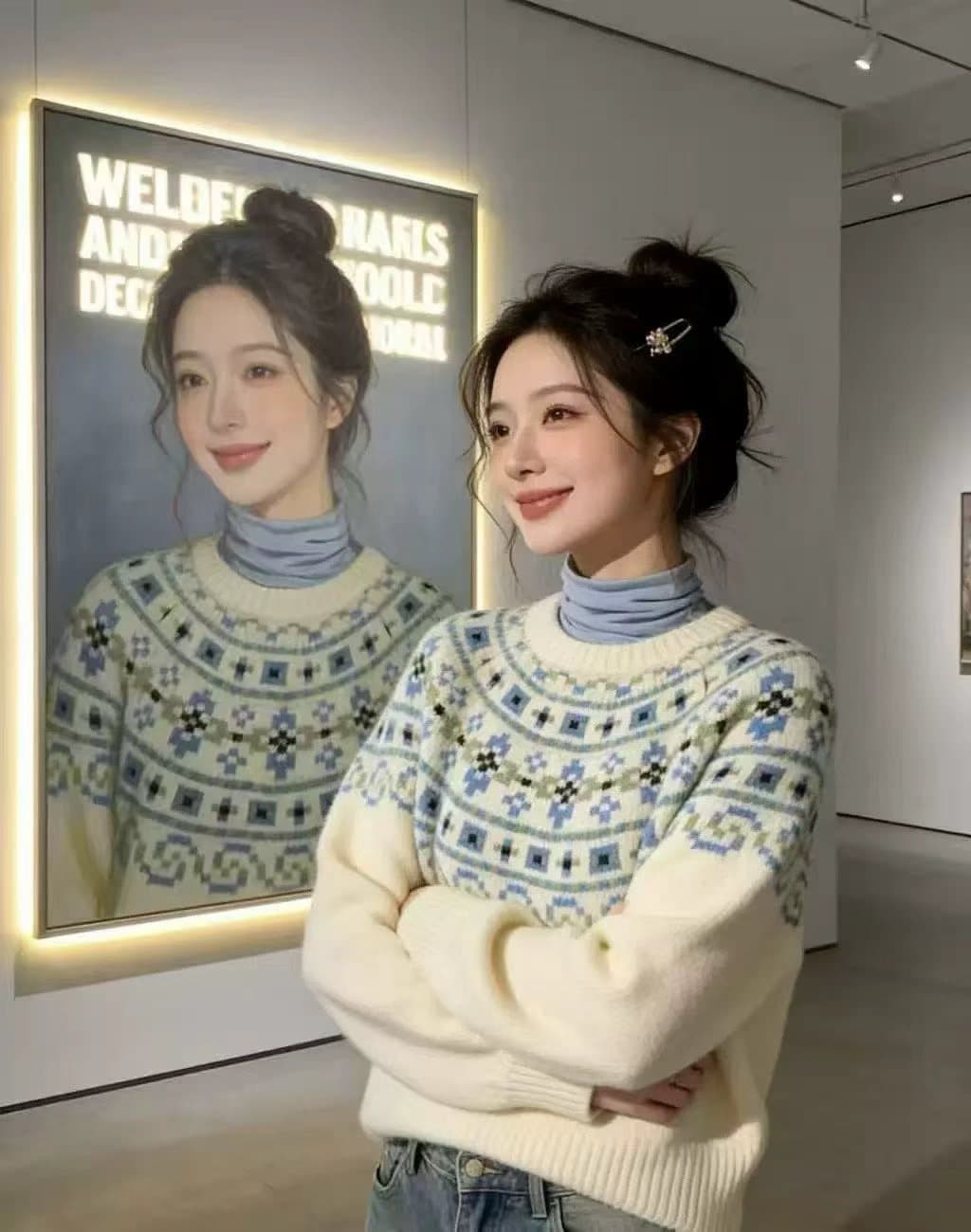 공정한 섬 스웨터 여자 가을 겨울 2026 새로운 루즈핏 느긋한 바람 고급 센스 부드러운 찹쌀 맨위 외출용 상세 이미지 8