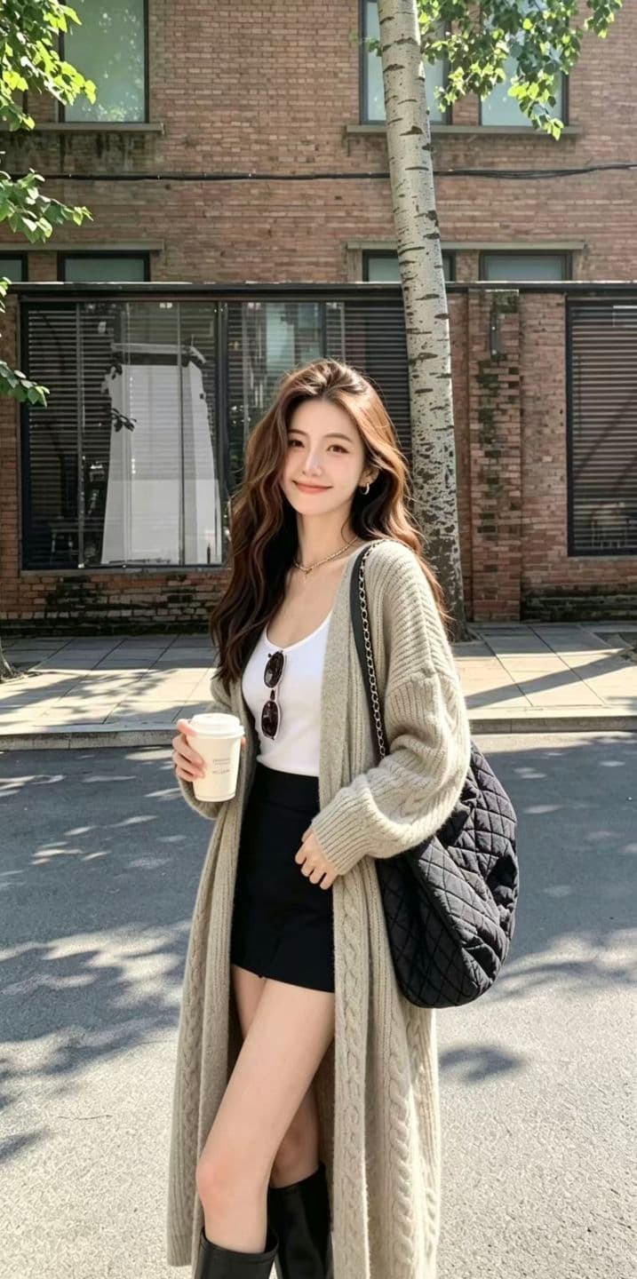 롱 코트 꽈배기 스웨터 여성 코트 가을 겨울 루즈핏 느긋한 바람 니트 스웨터 두꺼운 오픈 가디건 이미지 2