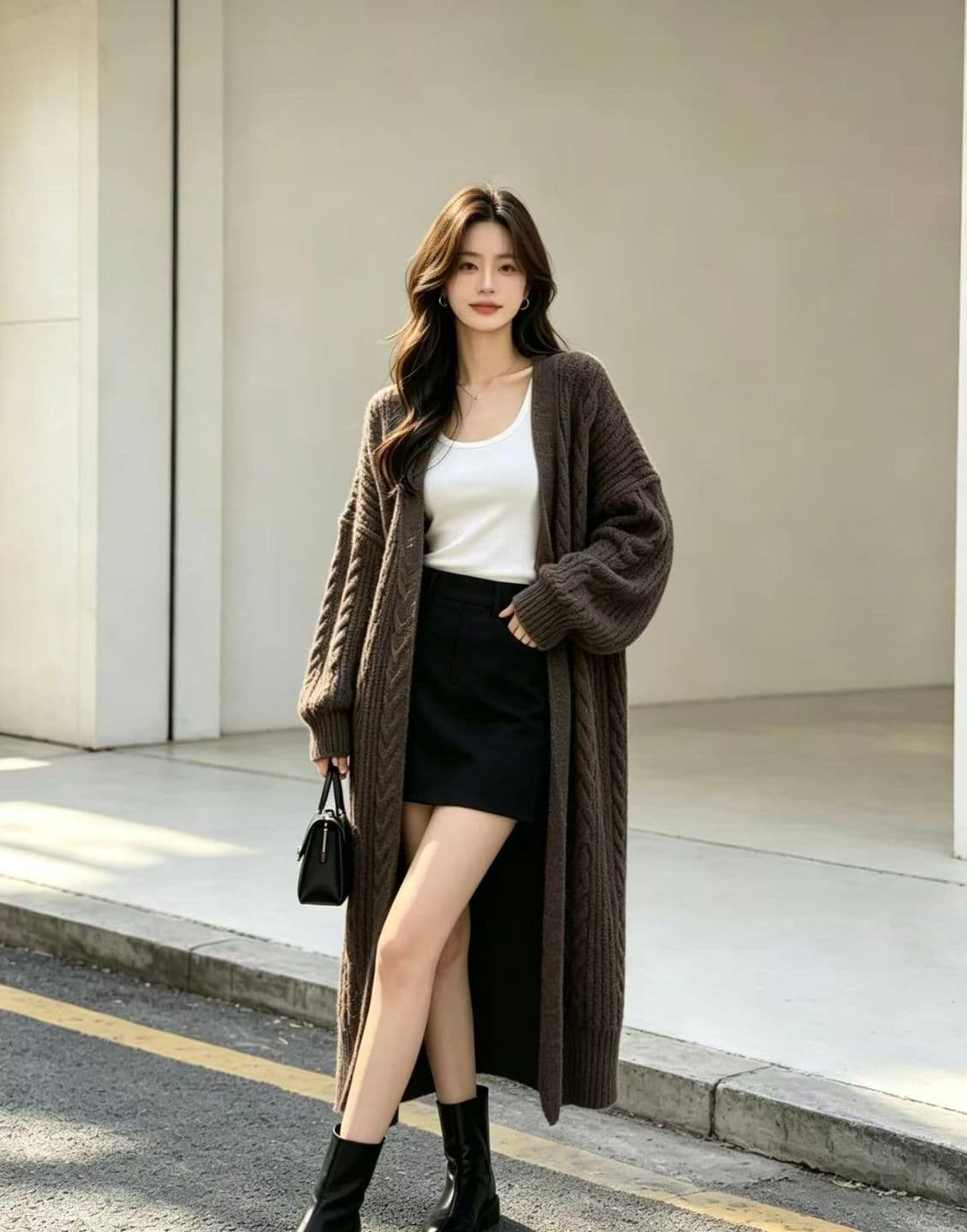 롱 코트 꽈배기 스웨터 여성 코트 가을 겨울 루즈핏 느긋한 바람 니트 스웨터 두꺼운 오픈 가디건 상세 이미지 1