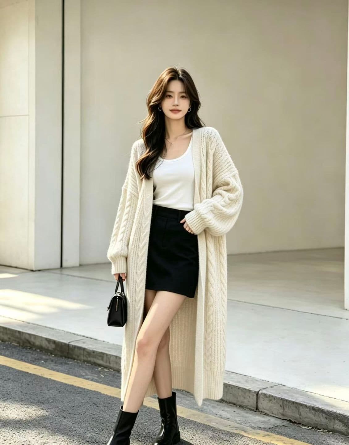 롱 코트 꽈배기 스웨터 여성 코트 가을 겨울 루즈핏 느긋한 바람 니트 스웨터 두꺼운 오픈 가디건 상세 이미지 2