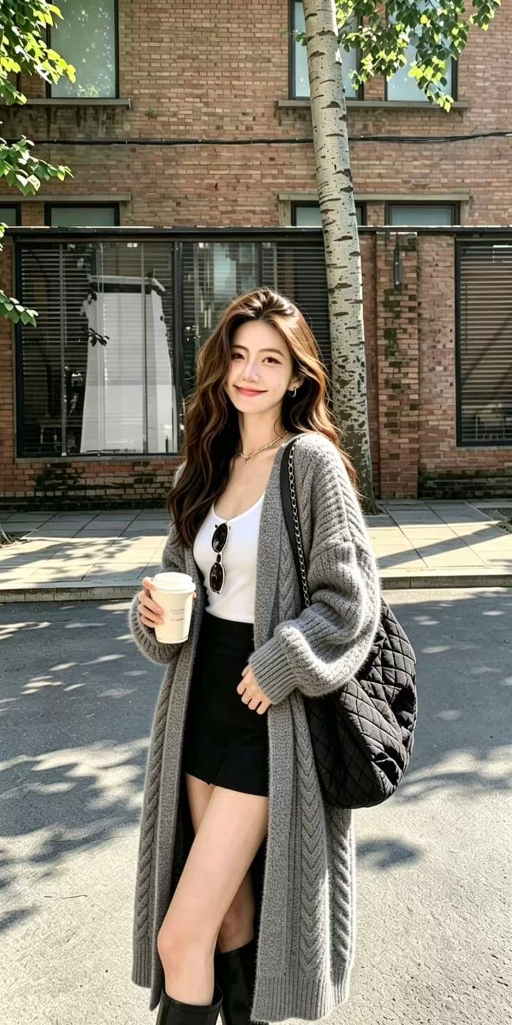 롱 코트 꽈배기 스웨터 여성 코트 가을 겨울 루즈핏 느긋한 바람 니트 스웨터 두꺼운 오픈 가디건 상세 이미지 5