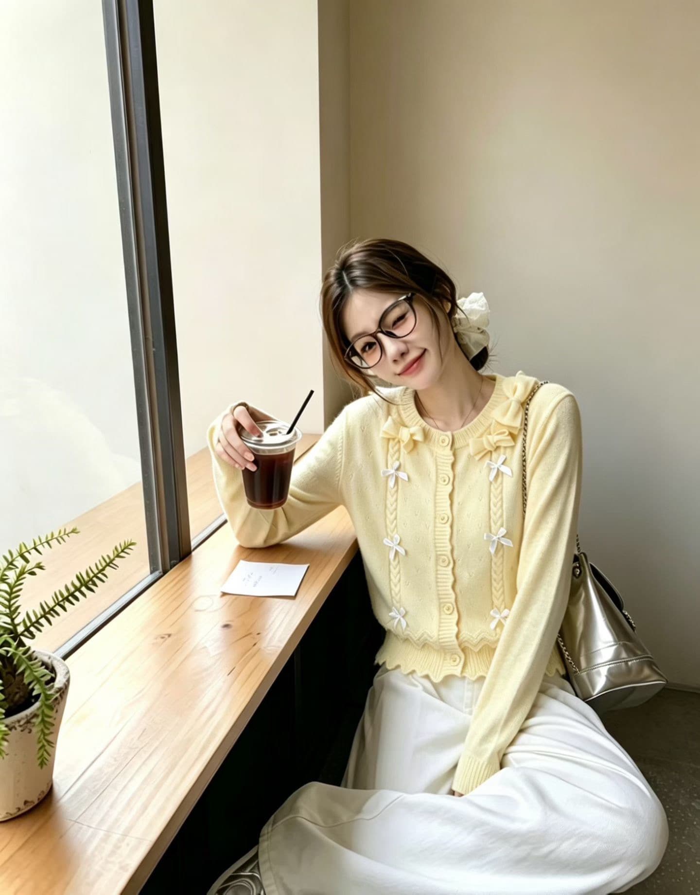 달콤한 자매 작은 샤넬 스타일 나비 매듭 스웨터 오픈 가디건 여성 봄 가을 부드러운 편안함 부드러운 찹쌀 니트 재킷 느긋한 느슨함 센스 이미지 3