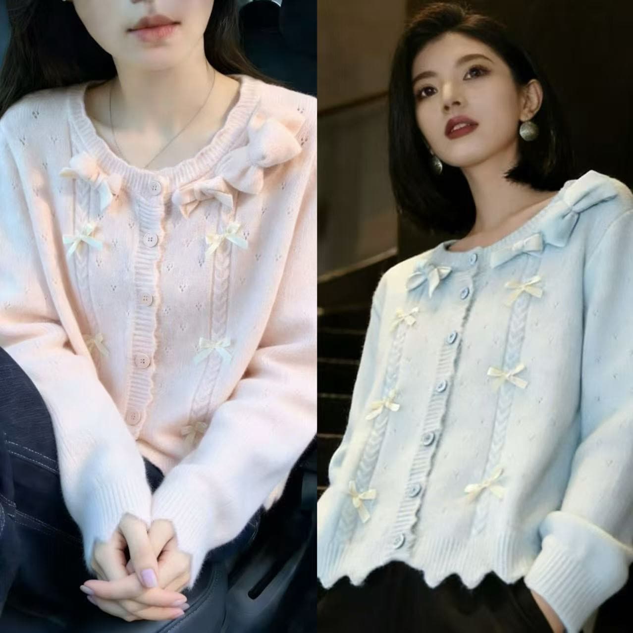 달콤한 자매 작은 샤넬 스타일 나비 매듭 스웨터 오픈 가디건 여성 봄 가을 부드러운 편안함 부드러운 찹쌀 니트 재킷 느긋한 느슨함 센스 이미지 2