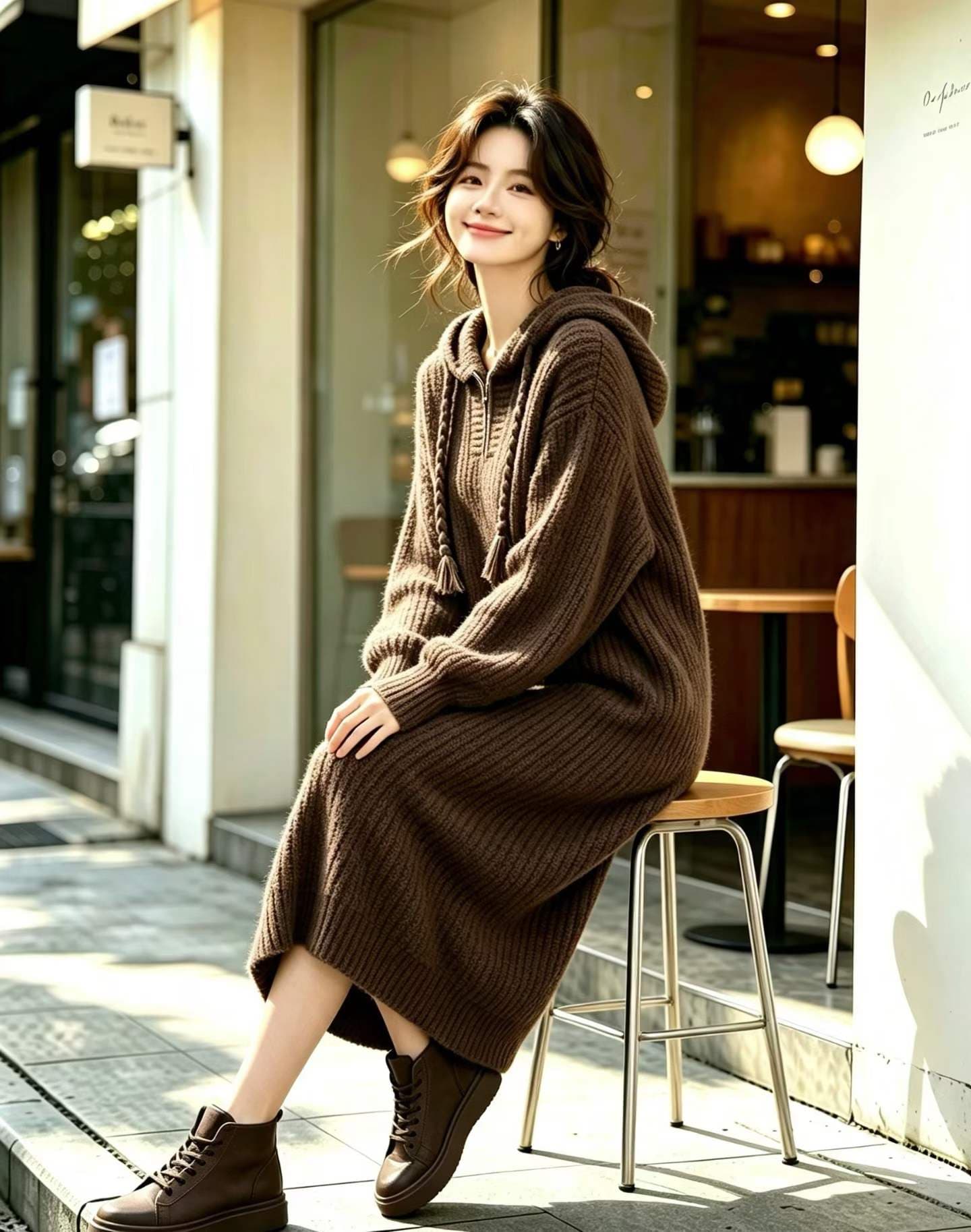 2026 새로운 가을 겨울 후드 지퍼 섹션 니트 여성 드레스 무릎 아래 롱 코트 인사이드 가져 가라. 만나는 스웨터 드레스 상세 이미지 3