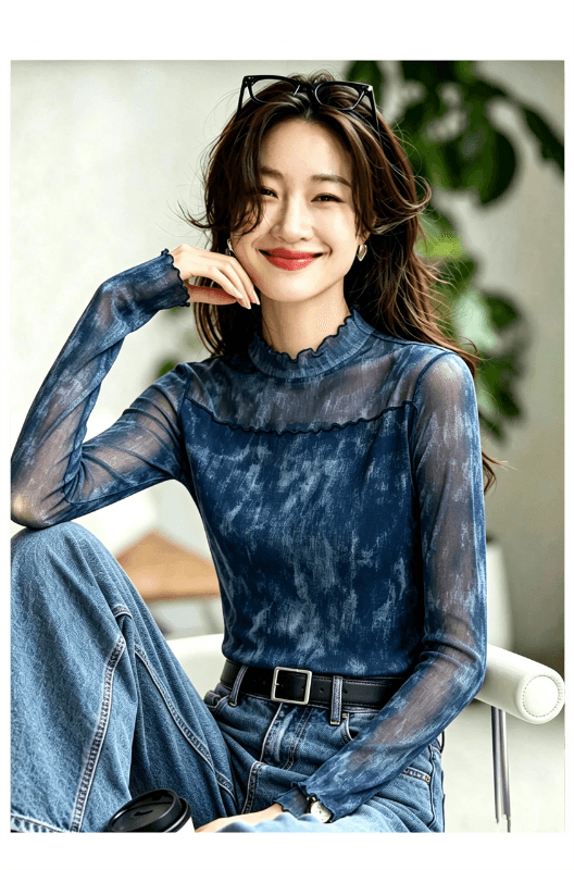 2026 긴팔 맨위 반하이넥 몸매 가꾸기 한국 넷 고급 기본 셔츠 여성 겨울 새로운 프린트 티셔츠 상세 이미지 10