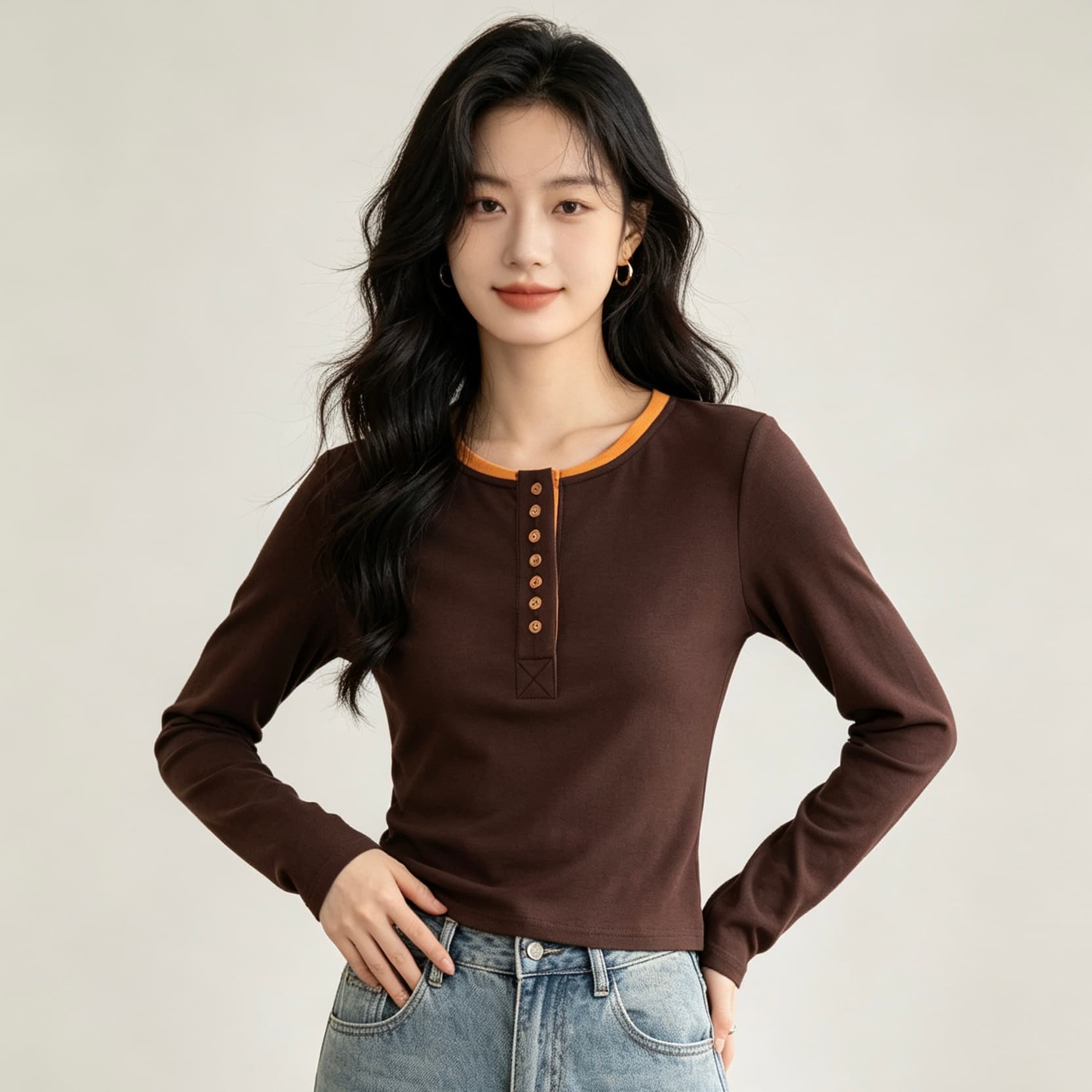 실사 페이크 레이어드 패치워크 색상 니트 여성 긴 소매 2026 가을 겨울 잡아라. 털 다용도 기본 셔츠 슬림해 보이는 맨위 이미지 5