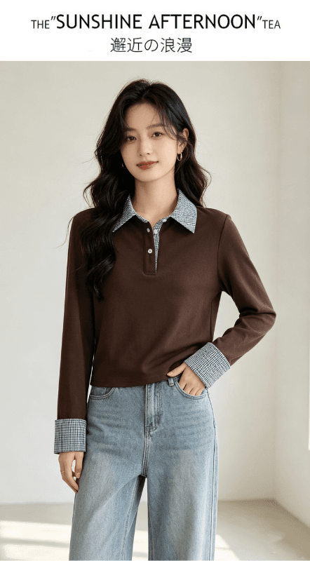 실사 페이크 레이어드 폴로 칼라 패치워크 색상 니트 여성 긴 소매 2026 겨울 연삭 털 다용도 기본 셔츠 슬림해 보이는 맨위 상세 이미지 4
