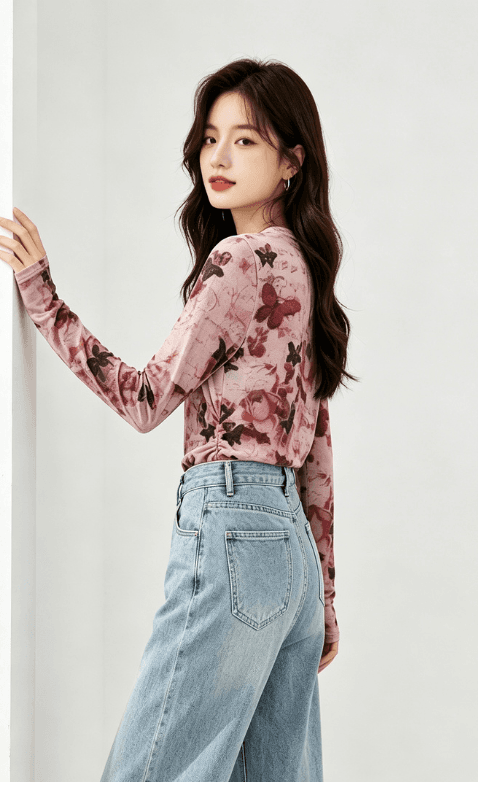 실사 2026 긴팔 디자인 센스 루즈핏 풀오버 맨위 여성 가을 겨울 새로운 프랑스 플러시 프린트 라운드 넥 티셔츠 상세 이미지 6