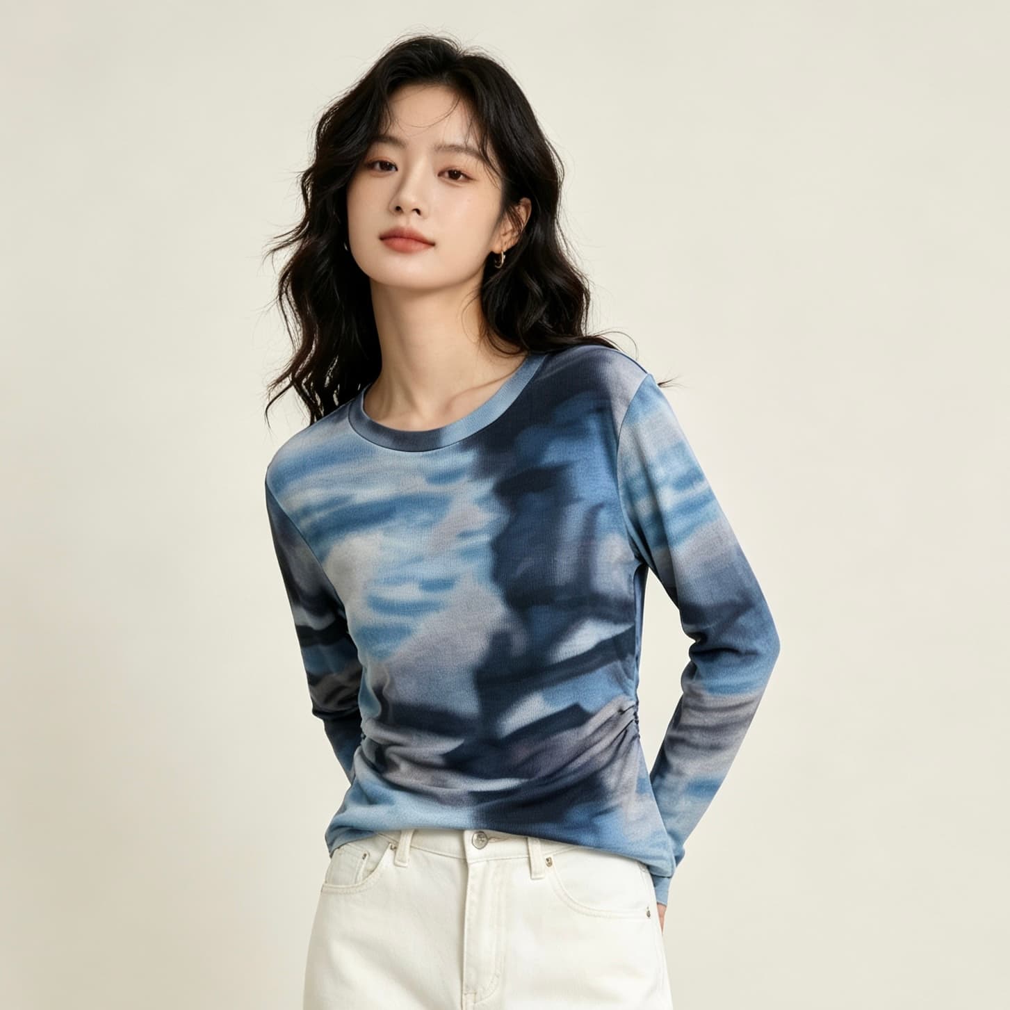 실사 2026 긴팔 디자인 센스 루즈핏 풀오버 맨위 여성 가을 새로운 한국 넷 프린트 라운드 넥 티셔츠 이미지 4