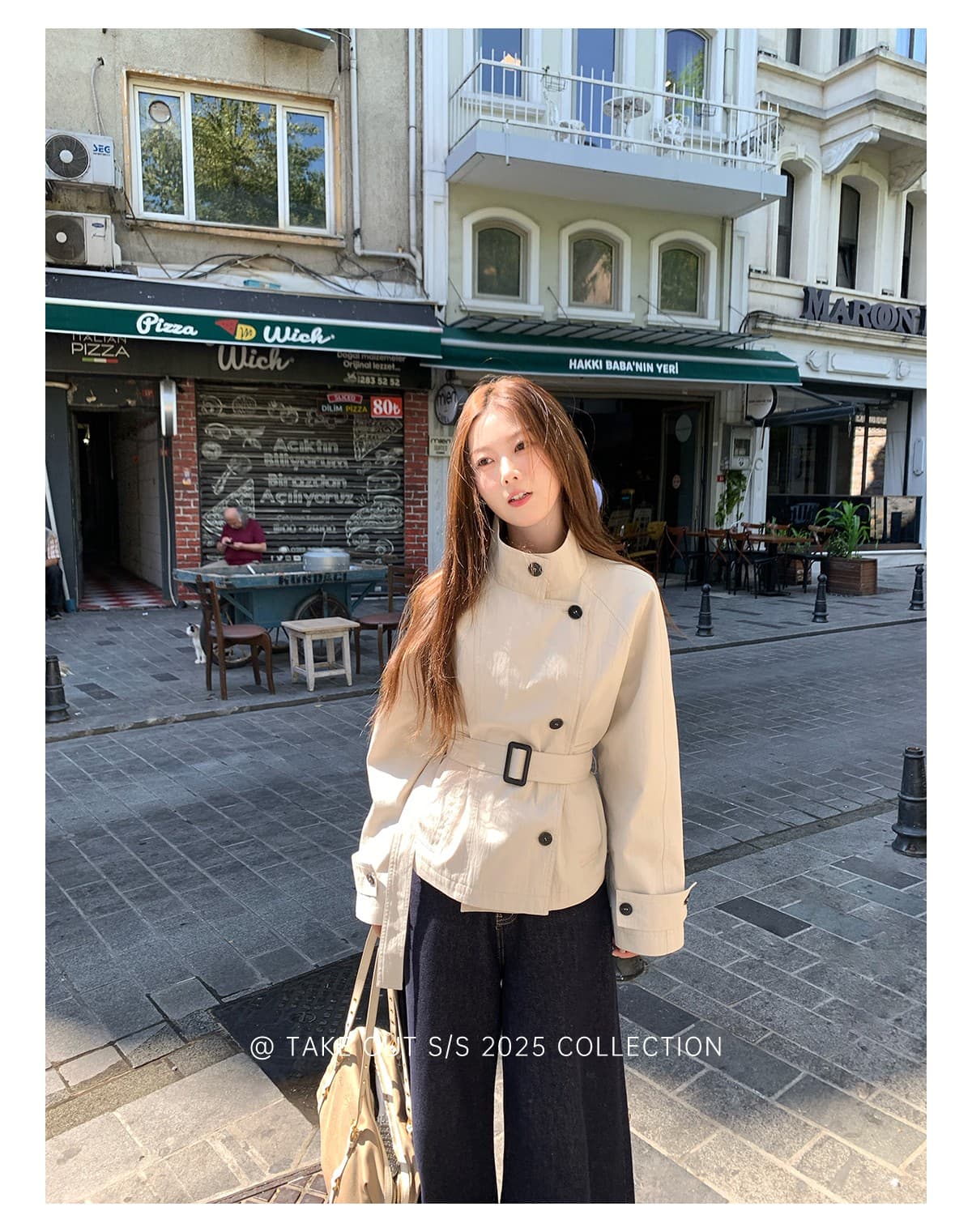 테이크 아웃 도착 함 서울 휴일 이른 가을 한 부서 쇼트 스타일 바람막이 여성 코트 영국식 바람 스탠드 칼라 허리 수축 재킷 상세 이미지 4