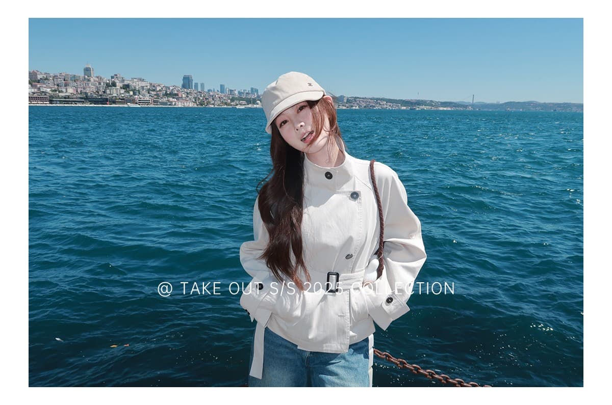 테이크 아웃 도착 함 서울 휴일 이른 가을 한 부서 쇼트 스타일 바람막이 여성 코트 영국식 바람 스탠드 칼라 허리 수축 재킷 상세 이미지 12