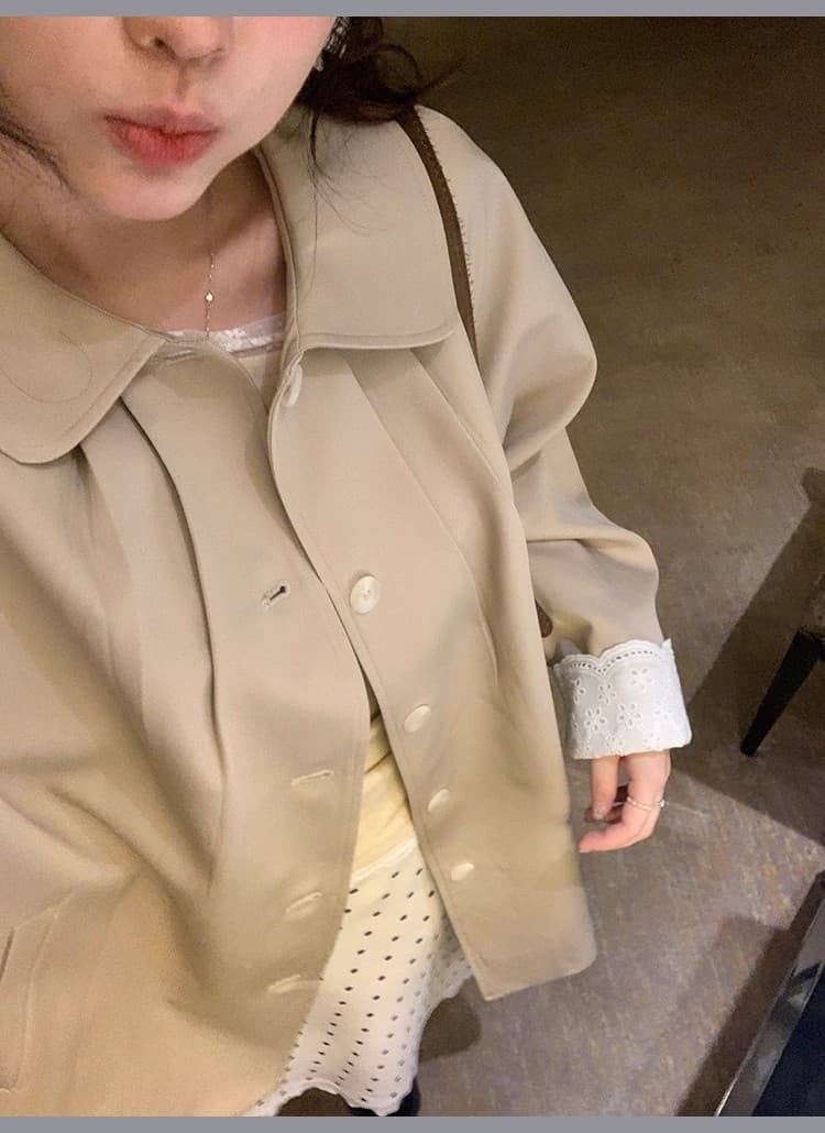 ptonumi 롱 아일랜드 연인 커프스 레이스 패치워크 중간 길이 바람막이 여성 코트 가을 한 부서 폴로 칼라 코트 상세 이미지 29