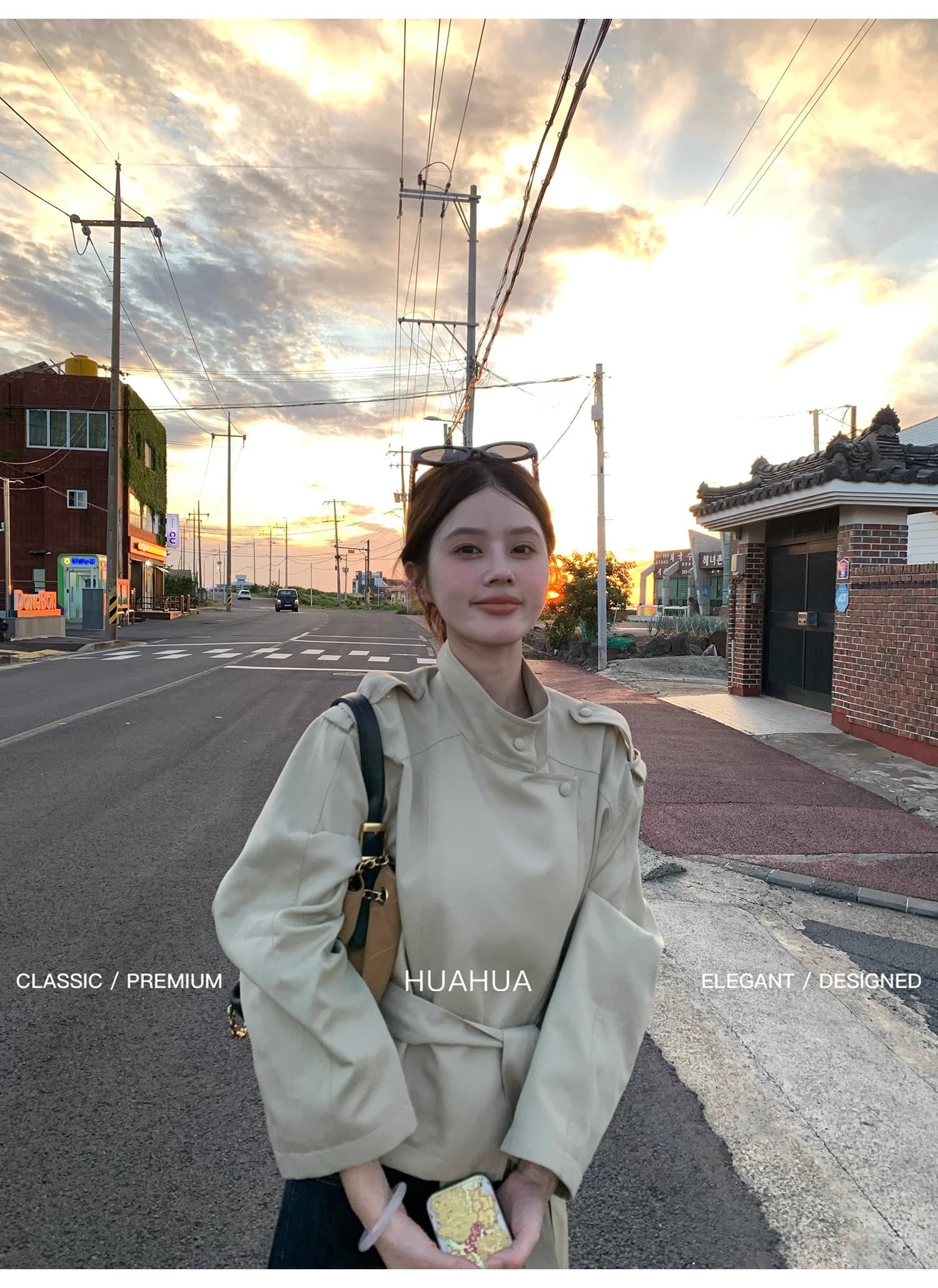 꽃 천천히 조정 파리 한 부서 가을 쇼트 스타일 카키 색 바람막이 여성 코트 작은 키 얇은 스타일 맨위 상세 이미지 3
