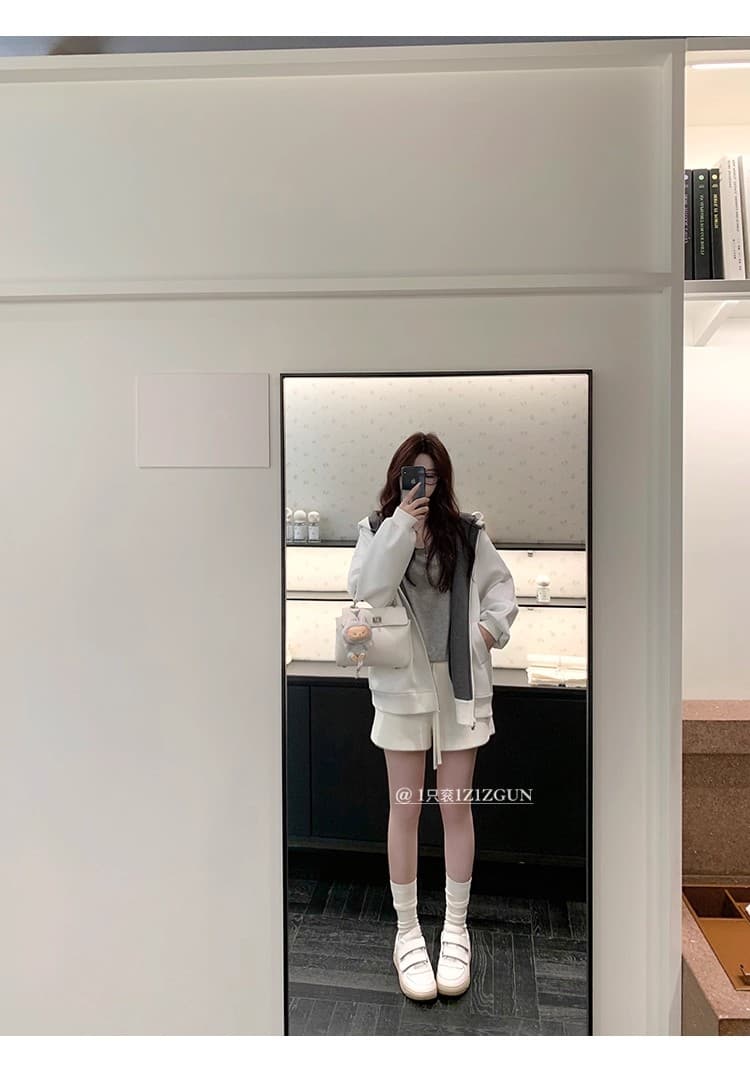 1개 다곤 1z1zgun 간판 사설 서비스 섹션 높음 그램 무거운 520g 복합 빈 가스 층 배색 느슨함 센스 후드티 여성 상세 이미지 42