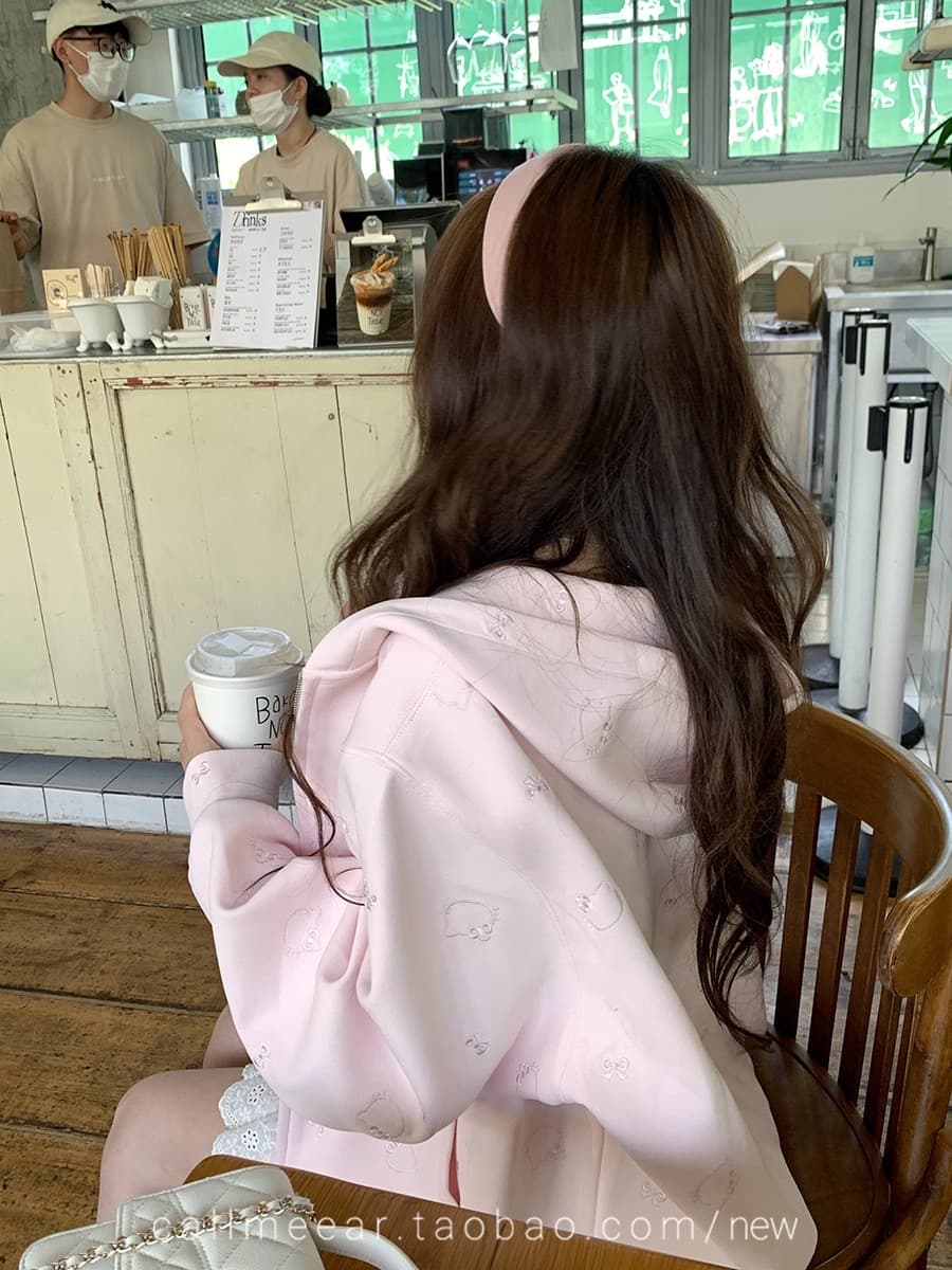 callmeear 무거운 작업 고양이 백만 바늘 자수 480 그램 무거운 후드티 후드 지퍼 후드티 여성 코트 상세 이미지 6