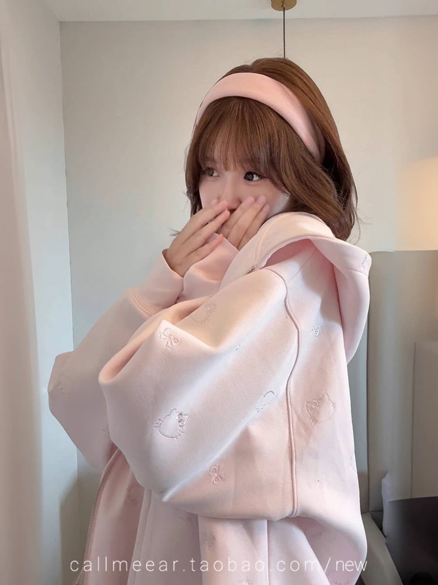 callmeear 무거운 작업 고양이 백만 바늘 자수 480 그램 무거운 후드티 후드 지퍼 후드티 여성 코트 상세 이미지 24
