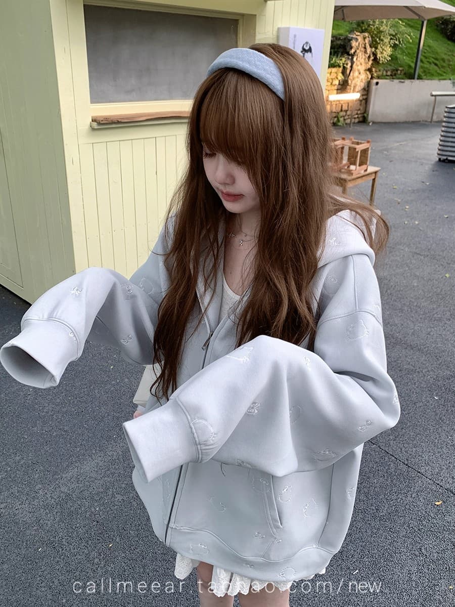 callmeear 무거운 작업 고양이 백만 바늘 자수 480 그램 무거운 후드티 후드 지퍼 후드티 여성 코트 상세 이미지 32