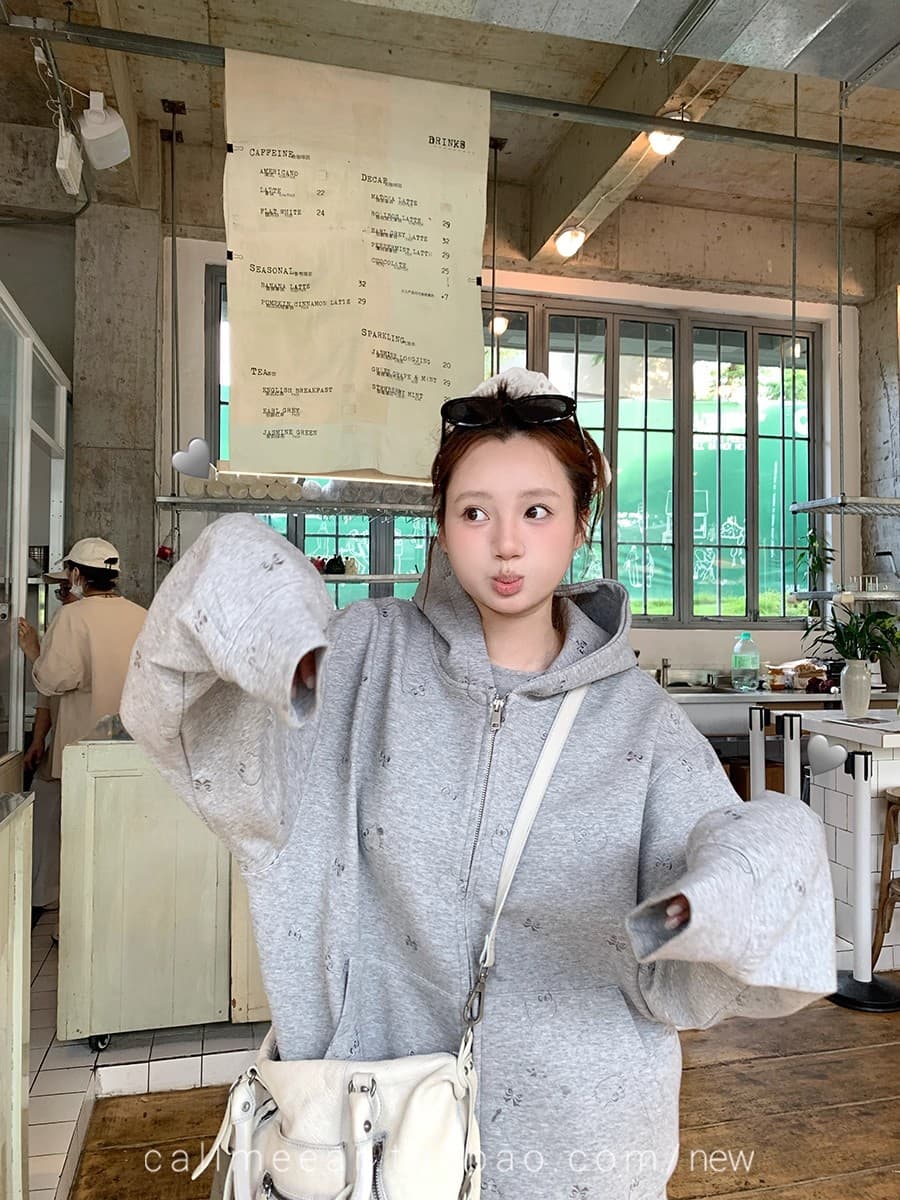 callmeear 무거운 작업 고양이 백만 바늘 자수 480 그램 무거운 후드티 후드 지퍼 후드티 여성 코트 상세 이미지 36
