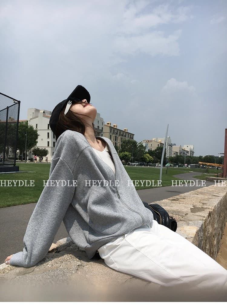 검은 콩 흠 캐주얼 해체 V넥 지퍼 회색 후드티 재킷 가을 루즈핏 느긋한 바람 다용도 맨위 상세 이미지 19