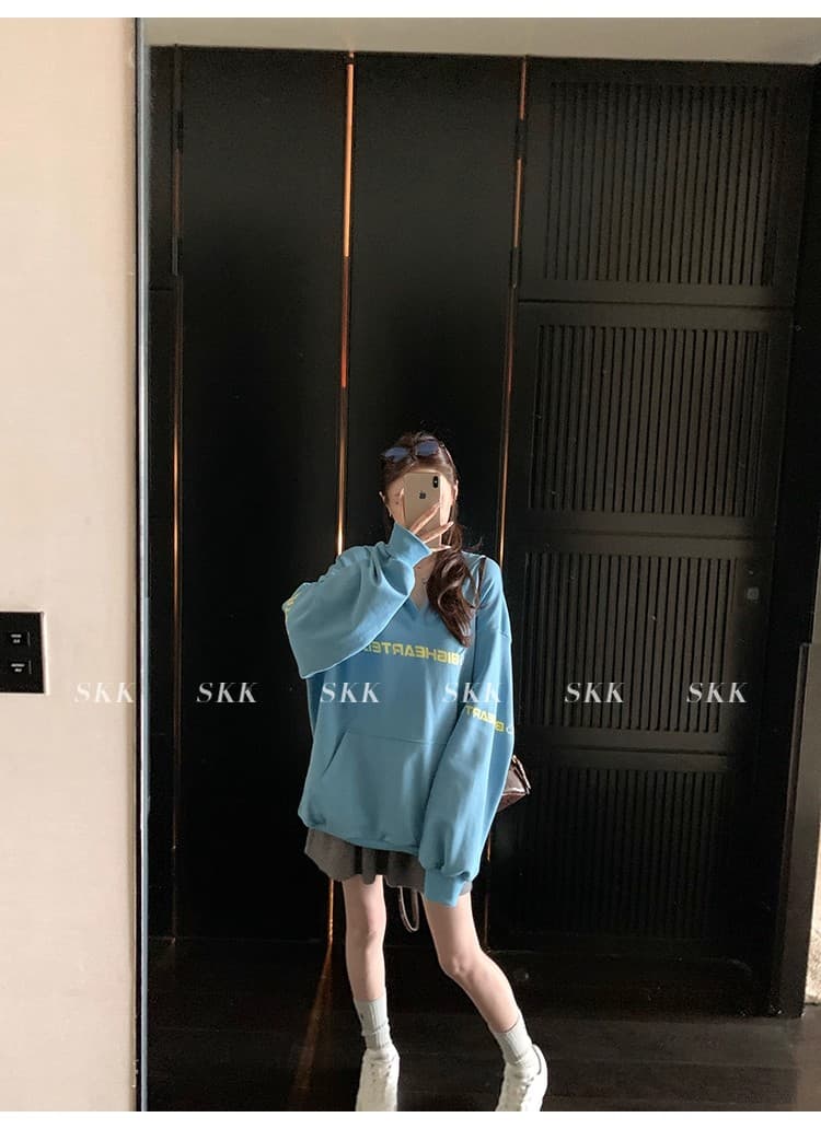 skk store 바 가구 서비스 챕터 만약 난 같은 단락 360g 독립적 인 홈 세트 염색 배색 풀오버 스웨트셔츠 여성 코트 상세 이미지 23