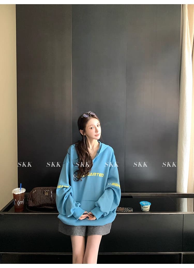 skk store 바 가구 서비스 챕터 만약 난 같은 단락 360g 독립적 인 홈 세트 염색 배색 풀오버 스웨트셔츠 여성 코트 상세 이미지 35