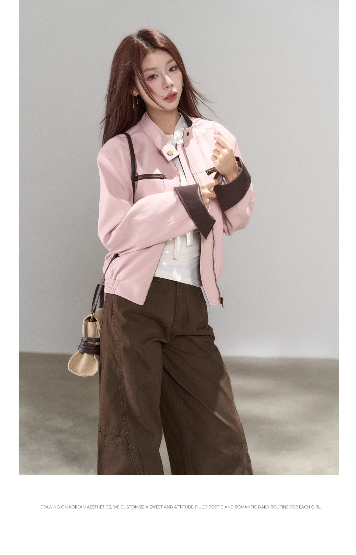 하나 오노 라스베리 핑크색 가죽 재킷 여성 코트 2026 년 가을 새로운 차가운 바람의 소리 고유 한 슈퍼 잘 생긴 캐주얼 재킷 상세 이미지 16