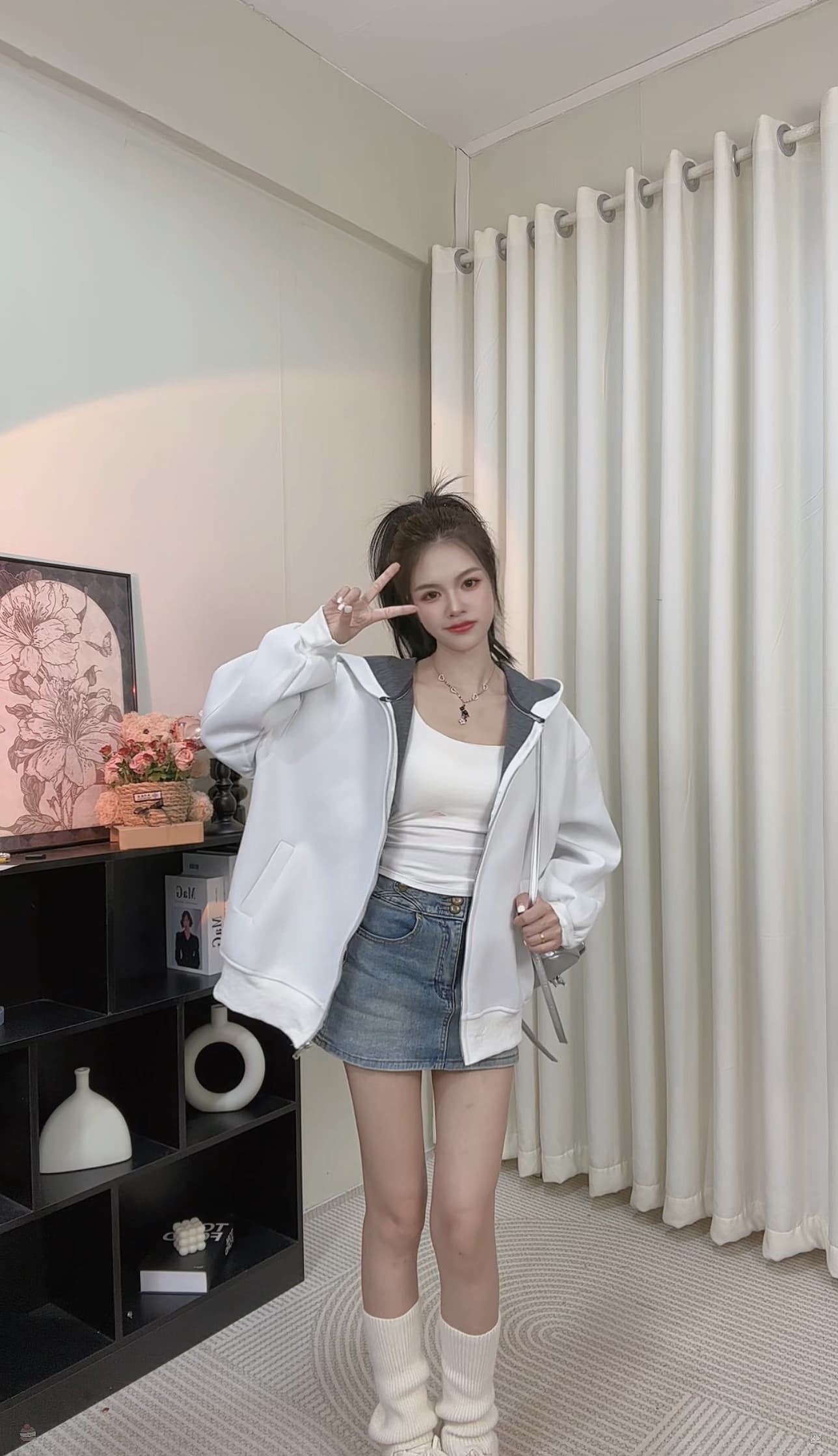 1개 다곤 1z1zgun 간판 사설 서비스 섹션 높음 그램 무거운 520g 복합 빈 가스 층 배색 느슨함 센스 후드티 여성 상세 이미지 3